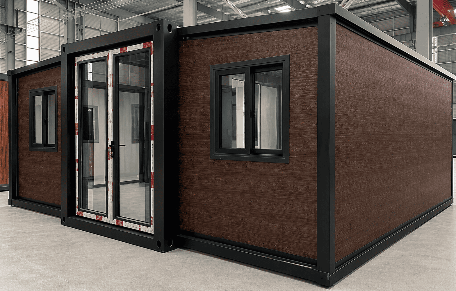 Casa Box 20ft erweiterbares Containerhaus | Dunkle Holzmaserung, 2 Schlafzimmer, 1 Bad